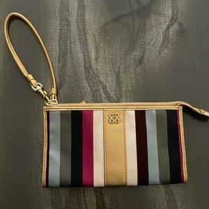 Coach Multicolor Satin Stripes Zipper Closure Credit Card Wristlet